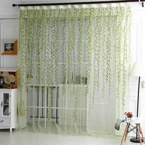 Pastoral Green Willow Sheer Curtains Window Yarn for Living Room Tulle Fabrics Kitchen Gauze Simple Curtain Panel Home Textiles