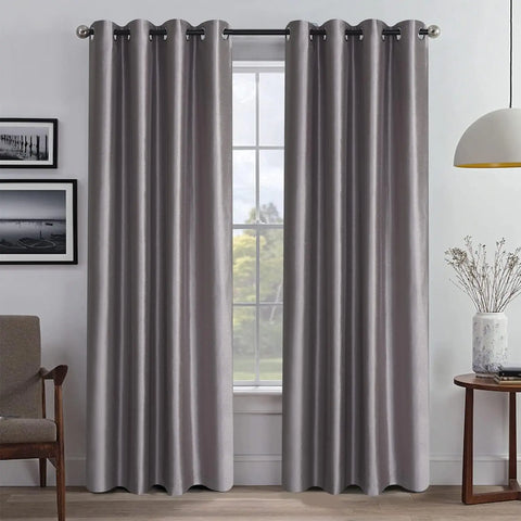 Faux Silk Room-Darkening Blackout Curtains (Beige Liner)Thermal Insulated Ring Top (2Panels,  Warm Gray)