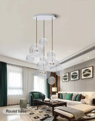 Modern Clear Glass LED Chandelier Lighting  Living Room Chandelier for Dining Room Bubble Glass Pendant Lights