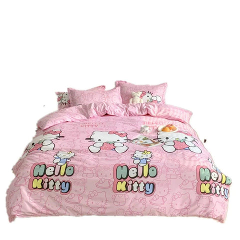 Cute Double Cotton Bedding Set with Four-Piece Linens, Pillowcase, Textile for Girl's Dormitory Bedclothes