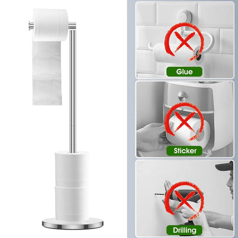 Freestanding Toilet Roll Holders Stainless Steel Toilet Paper Stand Folding Paper Base Anti-Rust Space Bathroom Tissue Rack