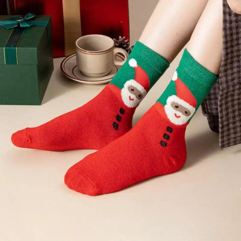 5 pcs Christmas socks Wool socks mid-tube socks Fun cute socks with Santa reindeer pattern women's Christmas theme gift box set