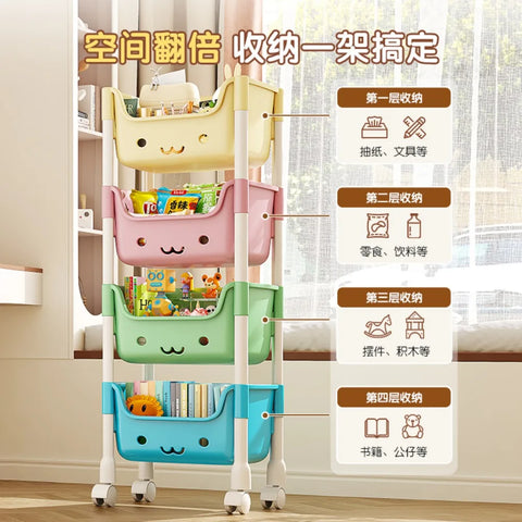 Bookshelf Trolley Multi-Functional Toy Snack Household Storage Rack For Living Room Kitchen Bathroom Bedroom Storage Cart