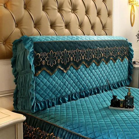 Red Stretch Bed Headboard Cover Lace Slipcover Dustproof Covers Thicken Crystal Velvet Fabric Luxury Bed Head Protective Cover