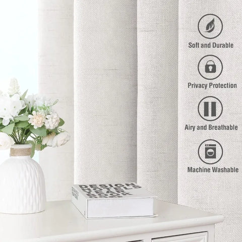 Natural Linen Curtains 108 inches Long for Living Room 2 Panels Back Tab Loop Pocket Linen Textured Light Filtering