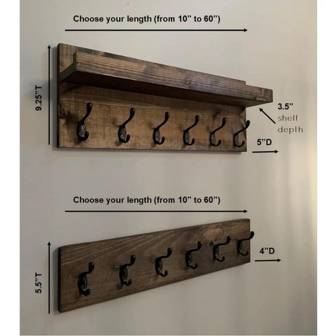 Coat Rack with Shelf Wall Mounted with Storage (Choose your Length) Entryway Organizer Key Hooks (36"L (9 hooks))