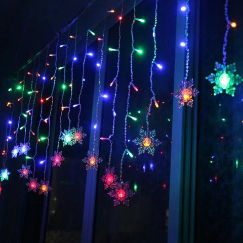 3.2M Christmas Snowflakes LED String Lights Flashing Fairy Curtain Lights Waterproof For Holiday Party Wedding Xmas Decoration