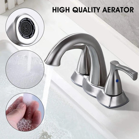 2 Handle 4 Inch Centerset Bathroom Sink Faucet with Pop-Up Drain Brushed Nickel