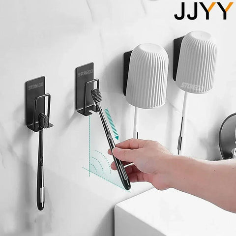 JJYY Toothbrush Holder Cup Holder Creative Traceless Stand Rack Toothbrush Holder Stainless Steel Bathroom Accessories