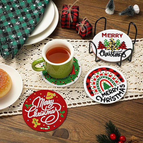 6/8/10pcs Christmas Diamond Painting Coaster Kit DIY Xmas Diamond Art Coaster Cup Cushion Tablemat Chriatmas Gift Party Decor