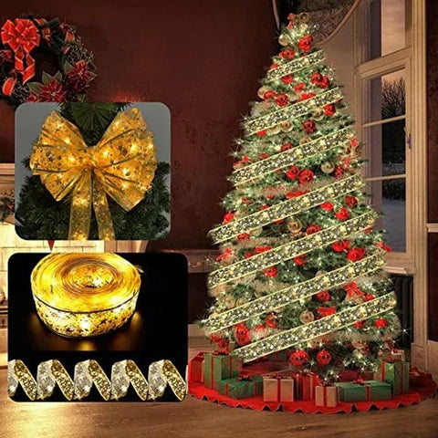 Ribbon Fairy Light Christmas Decoration Christmas Tree Ornaments For Home 2022 Bows String Lights Navidad Natal New Year 2023