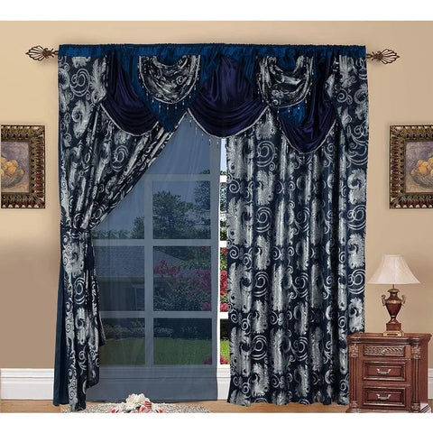 Jacquard Luxury Window 1 Panel Set Curtain with Attached Valance and Backing Bedroom