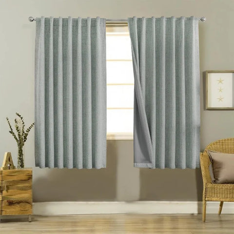 Blackout Linen Curtains Long 100% Blackout Drapes 95 inch Length 2 Panels Set