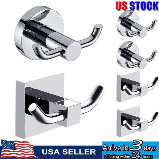 8/2pcs Towel Hooks Bathroom Coat Rack Wall Mounted Stainless Steel Robe Hook Holder Hat Hanger for Bedroom Kitchen Hotel Office