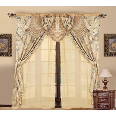 Jacquard Luxury Window 1 Panel Set Curtain with Attached Valance and Backing Bedroom