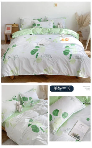 Cute Double Cotton Bedding Set with Four-Piece Linens, Pillowcase, Textile for Girl's Dormitory Bedclothes