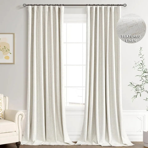 Linen 100% Blackout Curtains 120 Inches Extra Long, Belt/Clip Rings,Floor to Ceiling Darkening Drapes 10 FT 2 Pieces,52 x 120