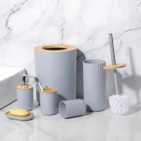 7 Pcs Bathroom Accessories Set, Bamboo Bath Ensemble