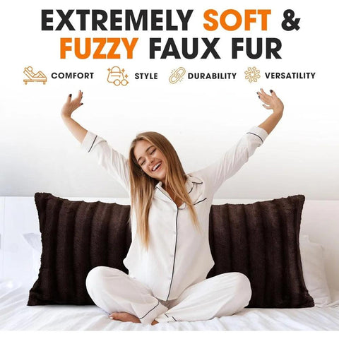 Faux Fur Long Body Pillow - Accent Throw Pillow for Bed and Couch - Cooling Body Pillow with Insert,  (18" x 40")