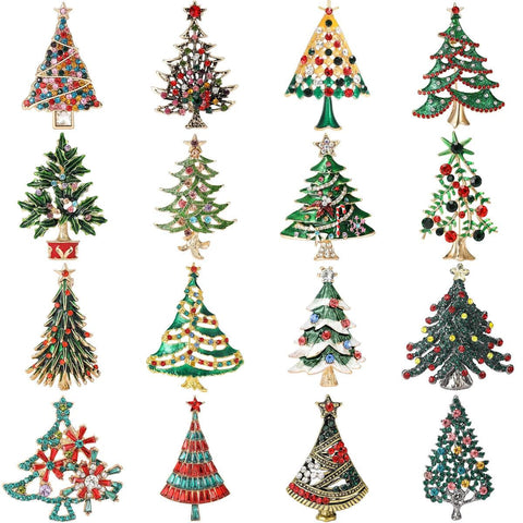 Christmas Rhinestones Star Tree Brooches for Women Unisex Classic Corsage Pins Office Party Friend Gifts Jewelry Accessories