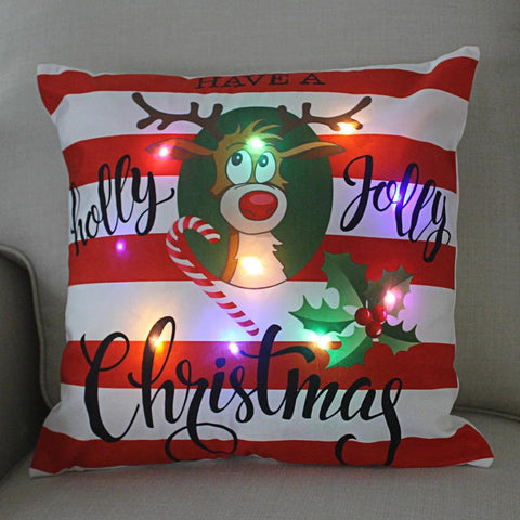 45cm LED Christmas Cushion Cover Glowing Pillowcase with Lights 2023 Christmas Decorations for Home Navidad New Year Xmas Decor