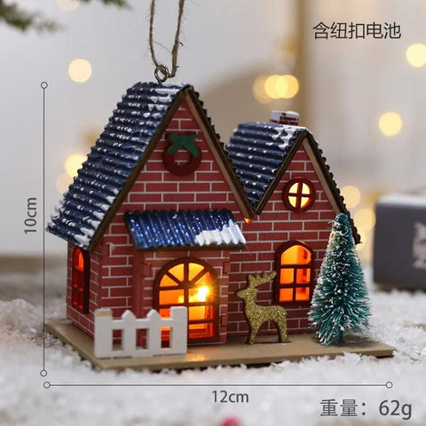 Christmas Desktop Decoration Mini Small Santa Snowman House with LED Light Navidad White Tiny House Ornament Supplies Best Gift