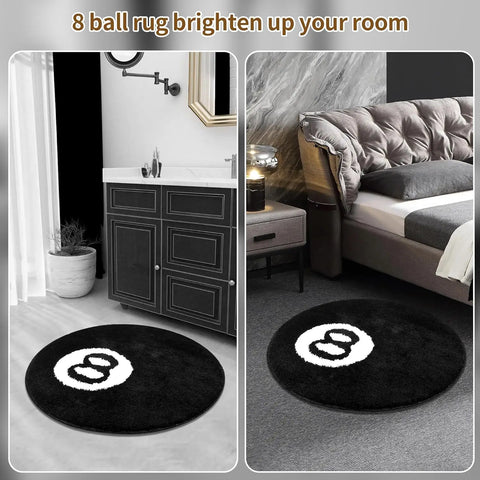 8 Ball Rug Black Round Rugs for Bedroom Aesthetic 24inch Non Slip Flocking Floor 8 Ball Carpet Bath Mat y2k Mens Room Decor Cool