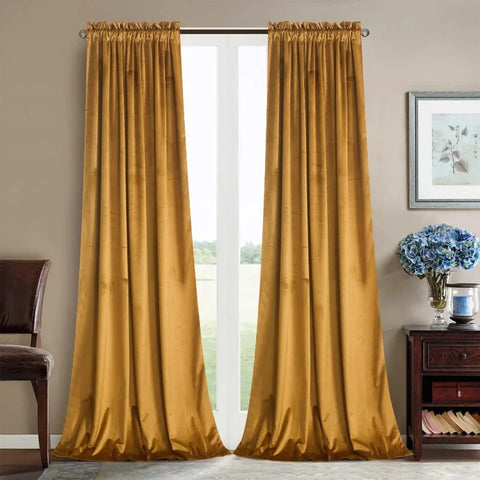 Velvet Curtains 2 Panels Set, Block Light Thermal Insulated Velour Rod Pocket Drapes for Bedroom and Living Room