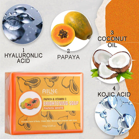 AILKE Natural Papaya Soap, Deep Cleansing, Moisturizing, Smooth & Soft Skin, Brightening Soap Bar, Suitable For Face And Body