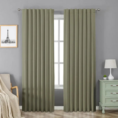 Blackout Linen Curtains Long 100% Blackout Drapes 95 inch Length 2 Panels Set