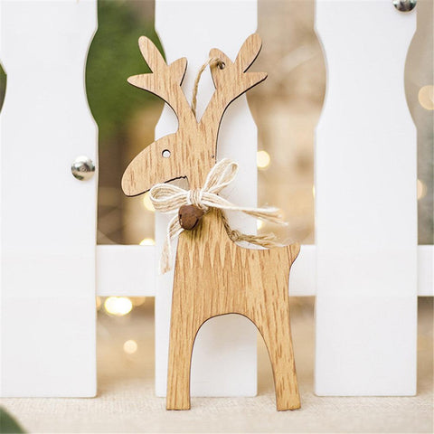 1pcs Wooden Christmas Deer With Bell Xmas Tree Pendants Ornaments For Christmas Party Christmas Decorations