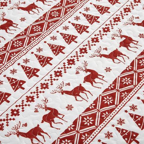 Christmas Quilt Set Queen/King Size Boho Bedspread Coverlet Sets with Christmas Tree Reindeer Snowflakes Reversible Pattern for