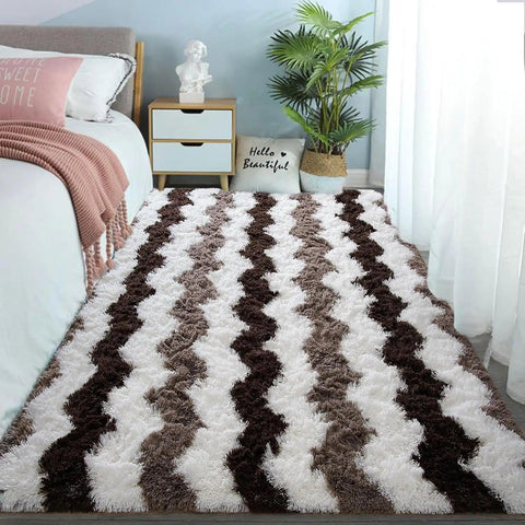 Soft Shaggy Rugs Plush Area Rugs for Living Room Bedroom Fluffy Carpets Home Decor,5x8ft,Stripe Brown