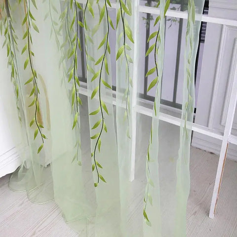 Pastoral Green Willow Sheer Curtains Window Yarn for Living Room Tulle Fabrics Kitchen Gauze Simple Curtain Panel Home Textiles