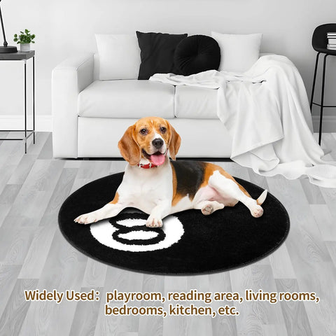 8 Ball Rug Black Round Rugs for Bedroom Aesthetic 24inch Non Slip Flocking Floor 8 Ball Carpet Bath Mat y2k Mens Room Decor Cool