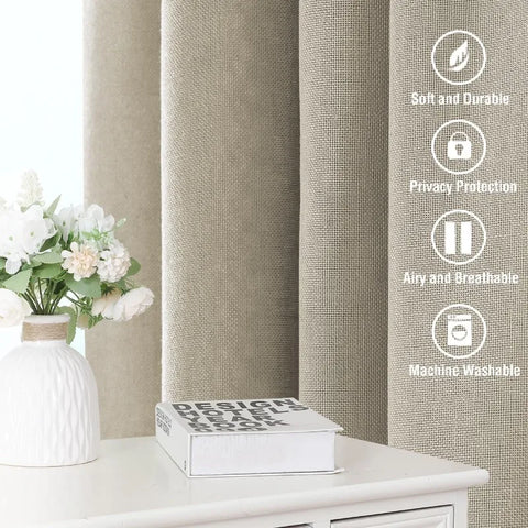 Natural Linen Curtains 108 inches Long for Living Room 2 Panels Back Tab Loop Pocket Linen Textured Light Filtering