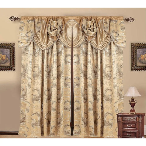 Jacquard Luxury Window 1 Panel Set Curtain with Attached Valance and Backing Bedroom