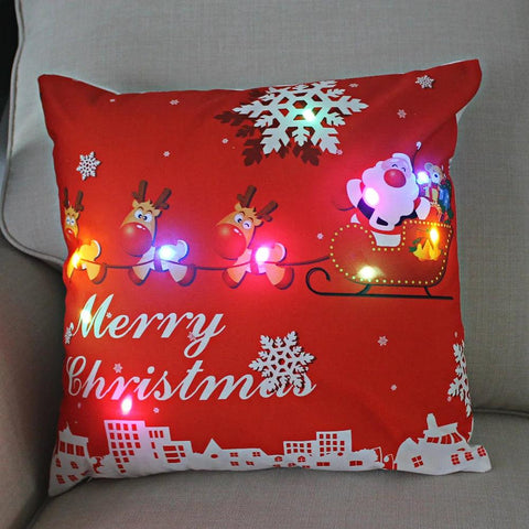 45cm LED Christmas Cushion Cover Glowing Pillowcase with Lights 2023 Christmas Decorations for Home Navidad New Year Xmas Decor