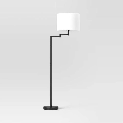 63" Metal Column Adjustable Metal Swing Arm Dimmable Floor Lamp, Black