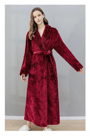 Female Autumn and Winter Warm Long Coral Velvet Thick Couple Bath Bathrobes Men Women Pajamas Shower Robe Bath Towels For Adults