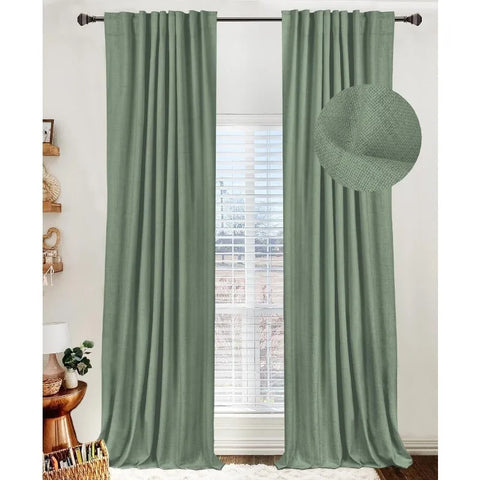 100% Blackout Shield Linen Blackout Curtains for Bedroom 96 Inches Long,Back Tab/Rod Pocket Living Room Drapes,