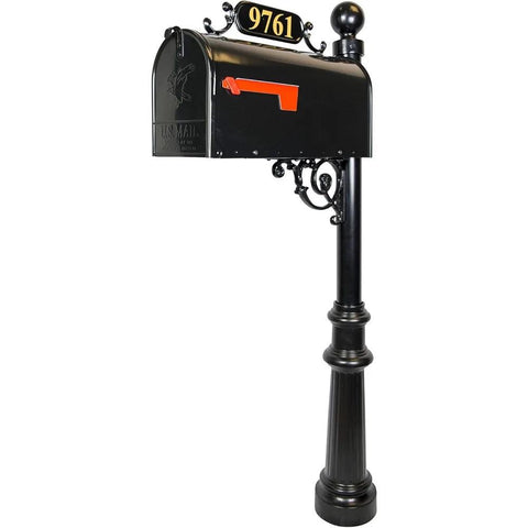 Avenues Mailbox & Post – Black Rust Resistant Metal Mailbox System – Includes Address Plaque, Scroll &Mounting Hardware