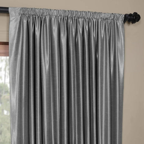 Extra Wide Faux Silk Blackout Curtains 96 Inches Long Vintage Textured Blackout Curtain (1 Panel), 100W x 96L, Storm Grey