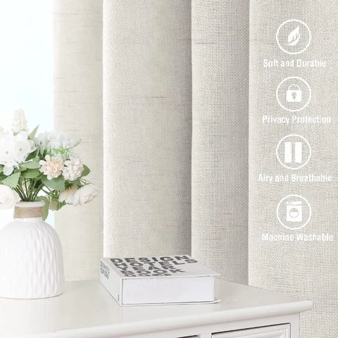 Natural Linen Curtains 108 inches Long for Living Room 2 Panels Back Tab Loop Pocket Linen Textured Light Filtering