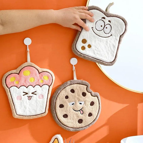 Cute Hand Towel Bread Cheese Shape Hanging Towel Children Kids Bathing Towels Coral Fleece Handkerchiefs Absorbent Wipe Cloth