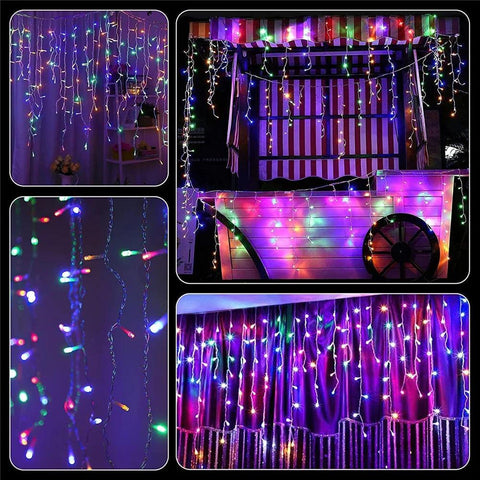 NEW 2024 Christmas Decorations Lights Solar Icicle Curtain Lights 8 Modes Outdoor Waterproof Garden Party New Year Decoration