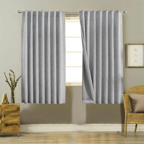 Blackout Linen Curtains Long 100% Blackout Drapes 95 inch Length 2 Panels Set