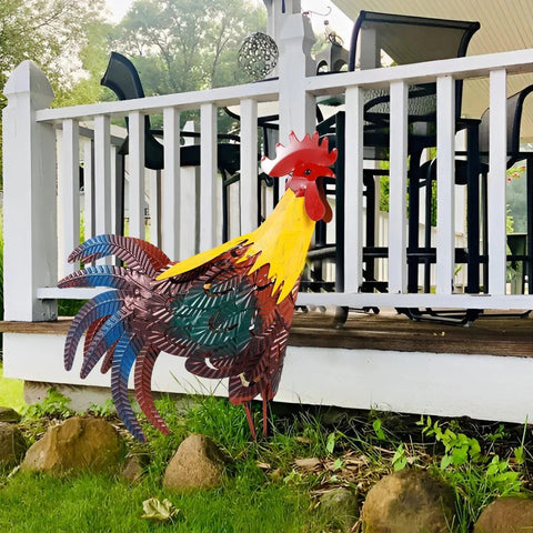 Iron Rooster Sculpture Standing Metal Rooster Décor Rust-Proof Iron Lifelike Chicken Figurine for Outdoor Garden Decoration NEW