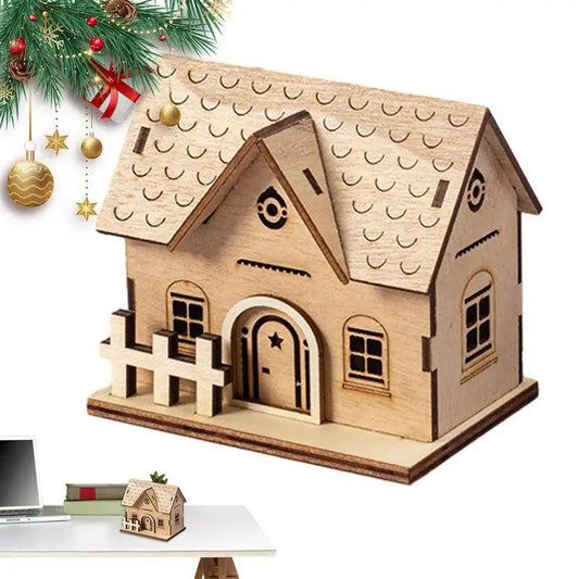 LED Christmas Village LED Indoor Wooden House Building Figurine Battery Powered Winter Landscape Scandinavian Decoration