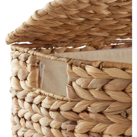 Half Moon Laundry Hamper with Lid and Removable Liner Bag - Natural, Woven Water Hyacinth Laundry Basket for Clothes